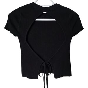 Garage Black Ribbed Open Back Crop Top